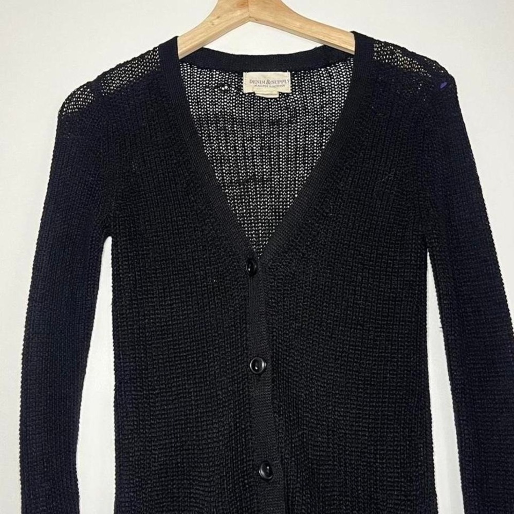 Denim & Supply Ralph Lauren Black Open Knit Linen Cardigan Size S - Picture 3 of 6